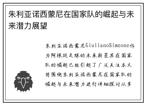 朱利亚诺西蒙尼在国家队的崛起与未来潜力展望