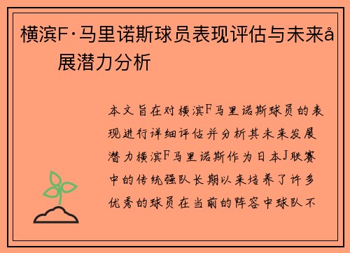 横滨F·马里诺斯球员表现评估与未来发展潜力分析 横滨F·马里诺斯球员表现评估与未来发展潜力分析